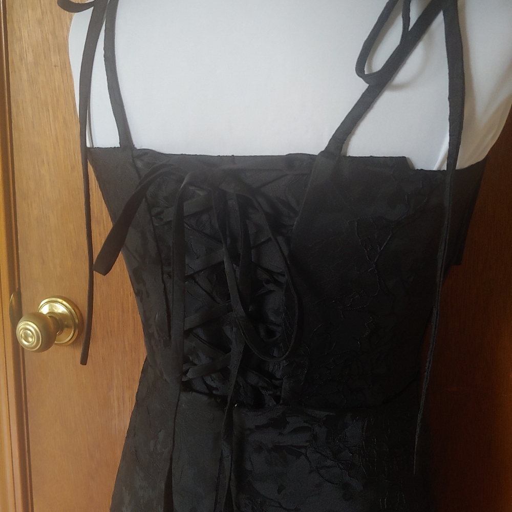 NWT Jeheth Black Satin Floral Corset Embroidered Formal Mermaid Maxi Dress 6 - Picture 6 of 16